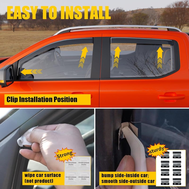 Maxzina Visor Rain Guards Compatible with 2024 2025 2026 Ford Ranger Front and Rear in-Channel Window Visors Wind Deflectors Weather Shield for 2026 Ranger 4PCS Accessories - Image 5